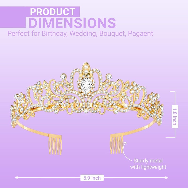 Queenship Tiara Crown for Women, Queen Tiara for Birthday Prom Bridal Party Custome Gold - Image 2